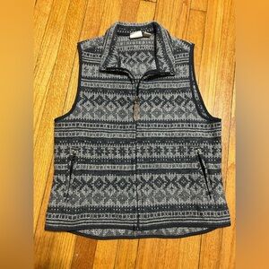 VINTAGE Woolrich Sweater Vest Womens Medium Gray Beige Wool Knit Aztec USA Made